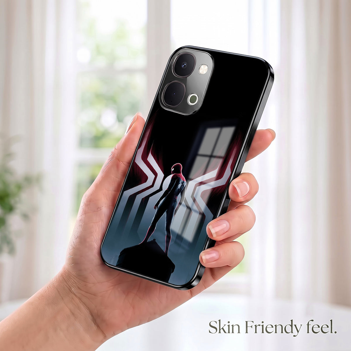 Vivo T5x 5G Spiderman Black Electroplated Glass Phone Back Case