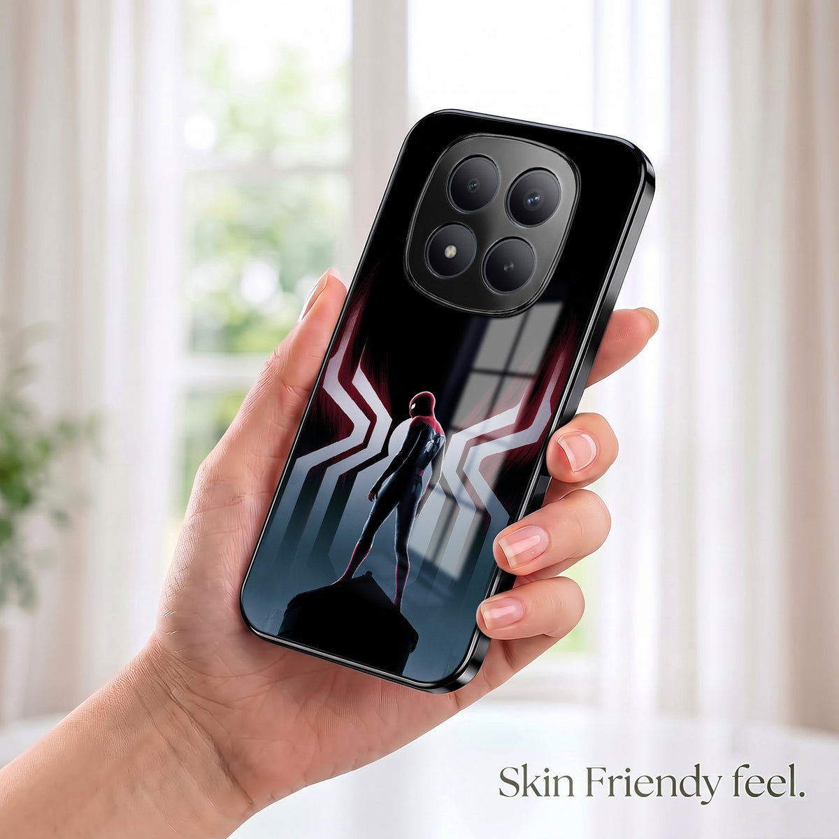 Redmi Note 15 Pro Plus 5G Spiderman Black Electroplated Glass Phone Back Case