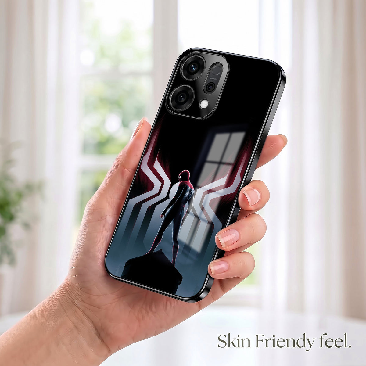Oppo Reno 14 5G Spiderman Black Electroplated Glass Phone Back Case