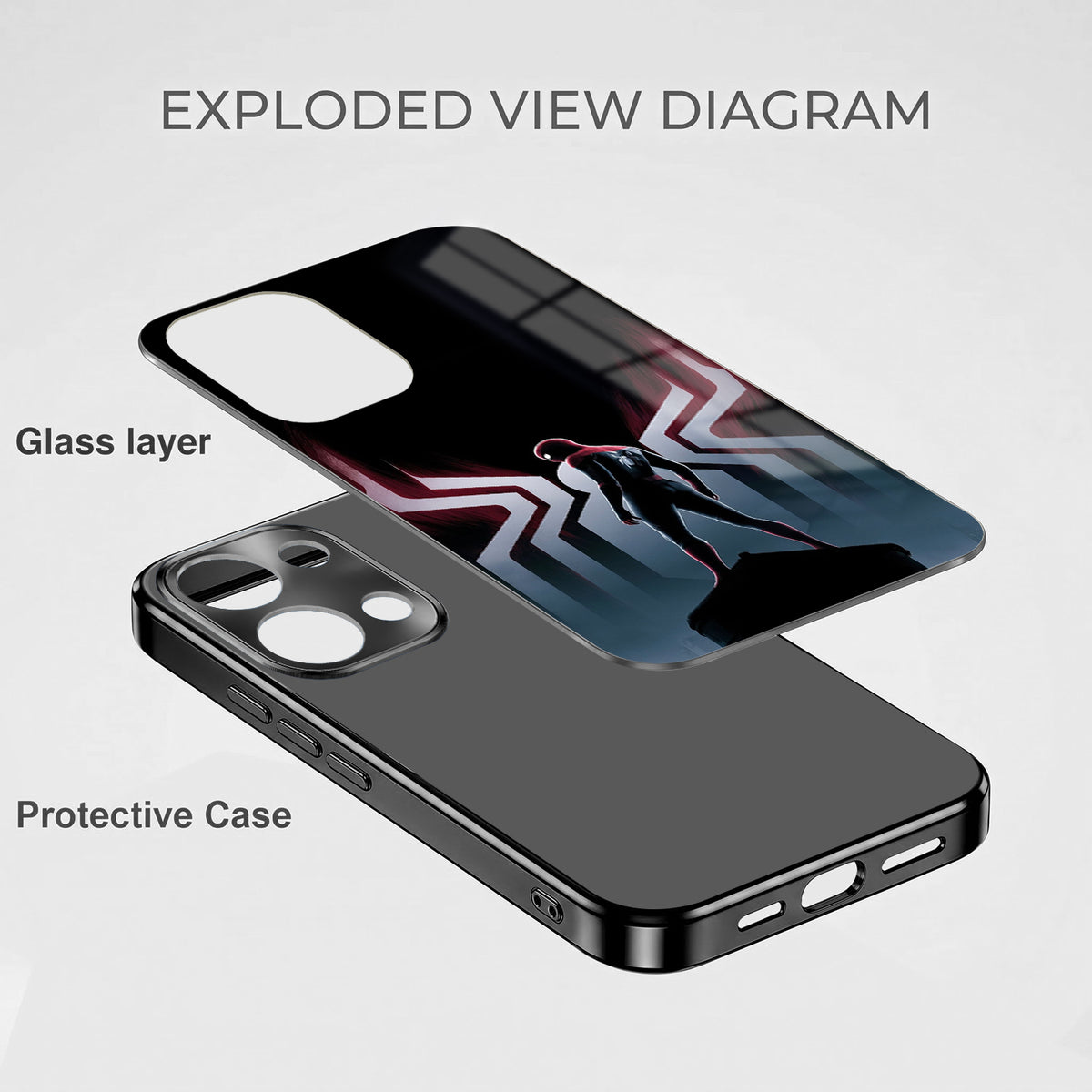 Oppo Reno 13 5G Spiderman Black Electroplated Glass Phone Back Case