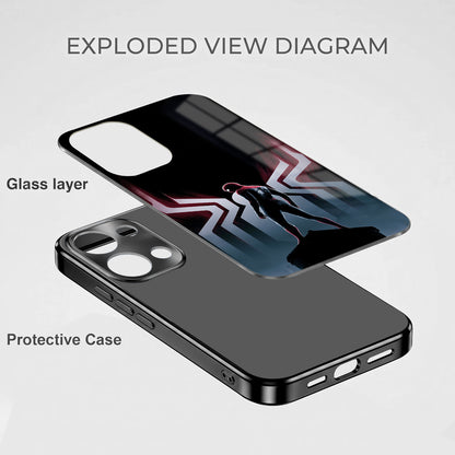 Oppo Reno 13 5G Spiderman Black Electroplated Glass Phone Back Case