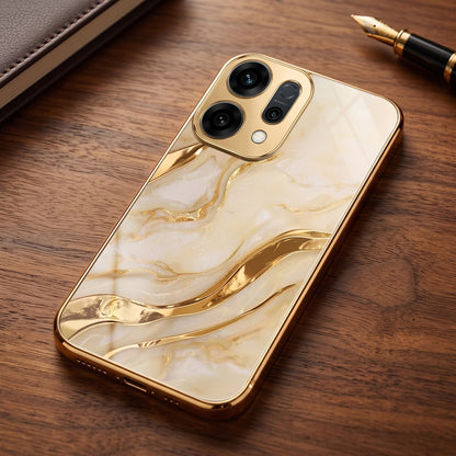 Oppo Reno 14 5G Marvel Texture Gold Electroplated Glass Phone Back Case