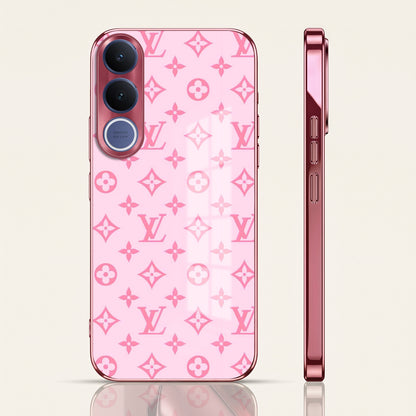 Vivo V70 FE 5G Luxury Monogram Pink Electroplated Glass Phone Back Case