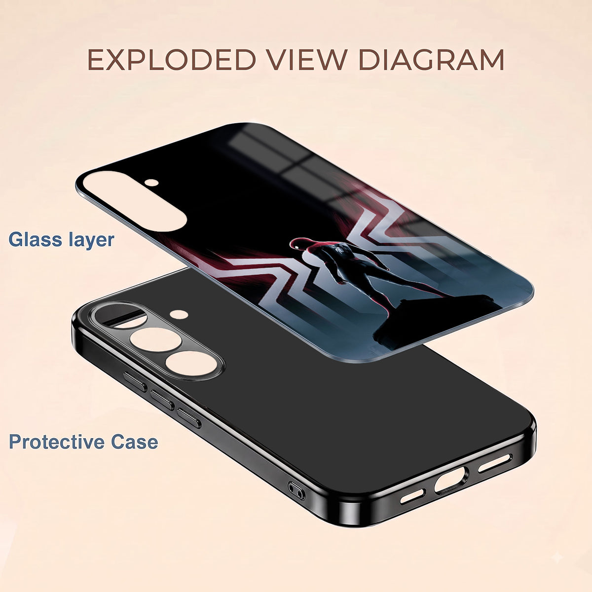 Samsung Galaxy A56 5G Spiderman Black Electroplated Glass Phone Back Case