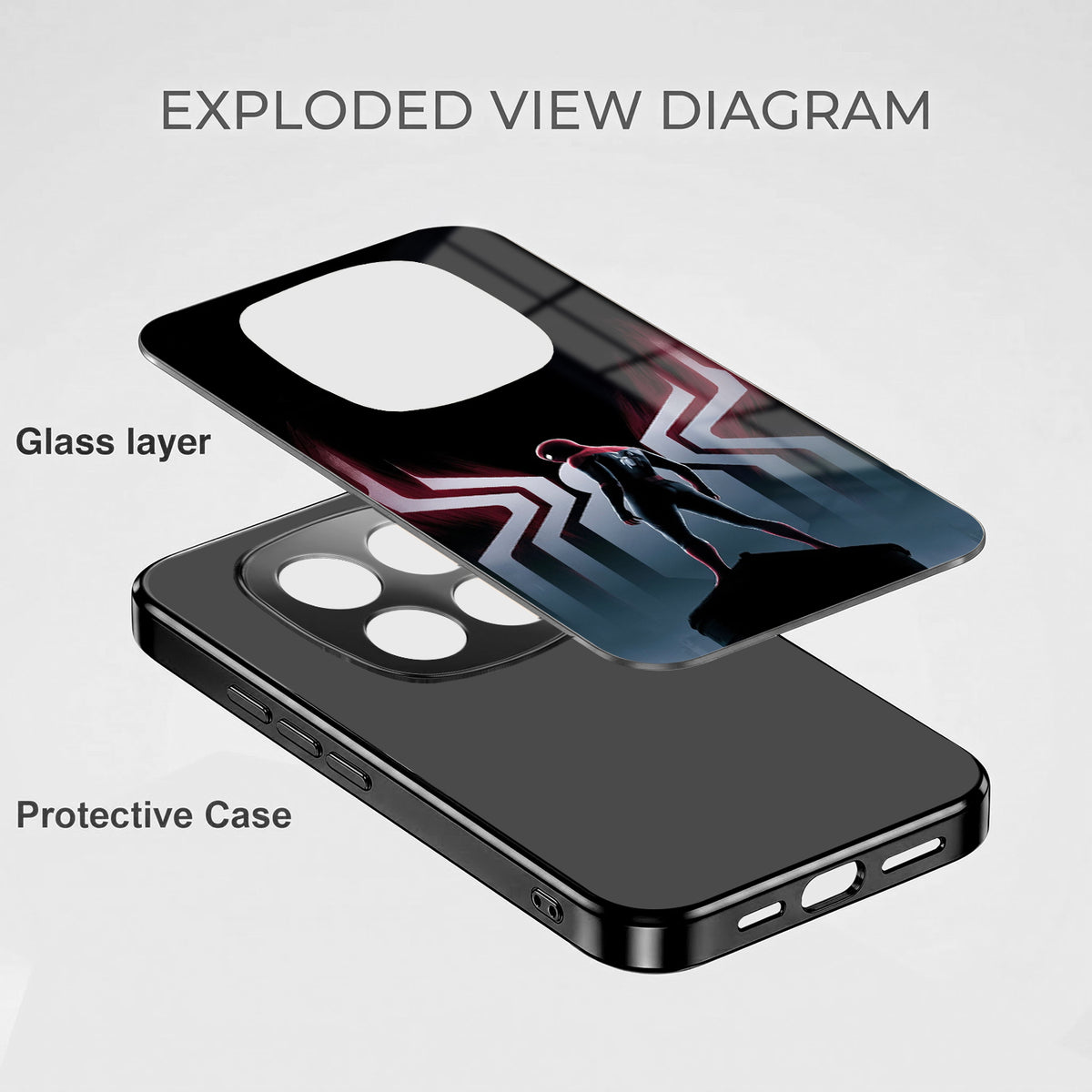 Redmi Note 15 Pro Plus 5G Spiderman Black Electroplated Glass Phone Back Case