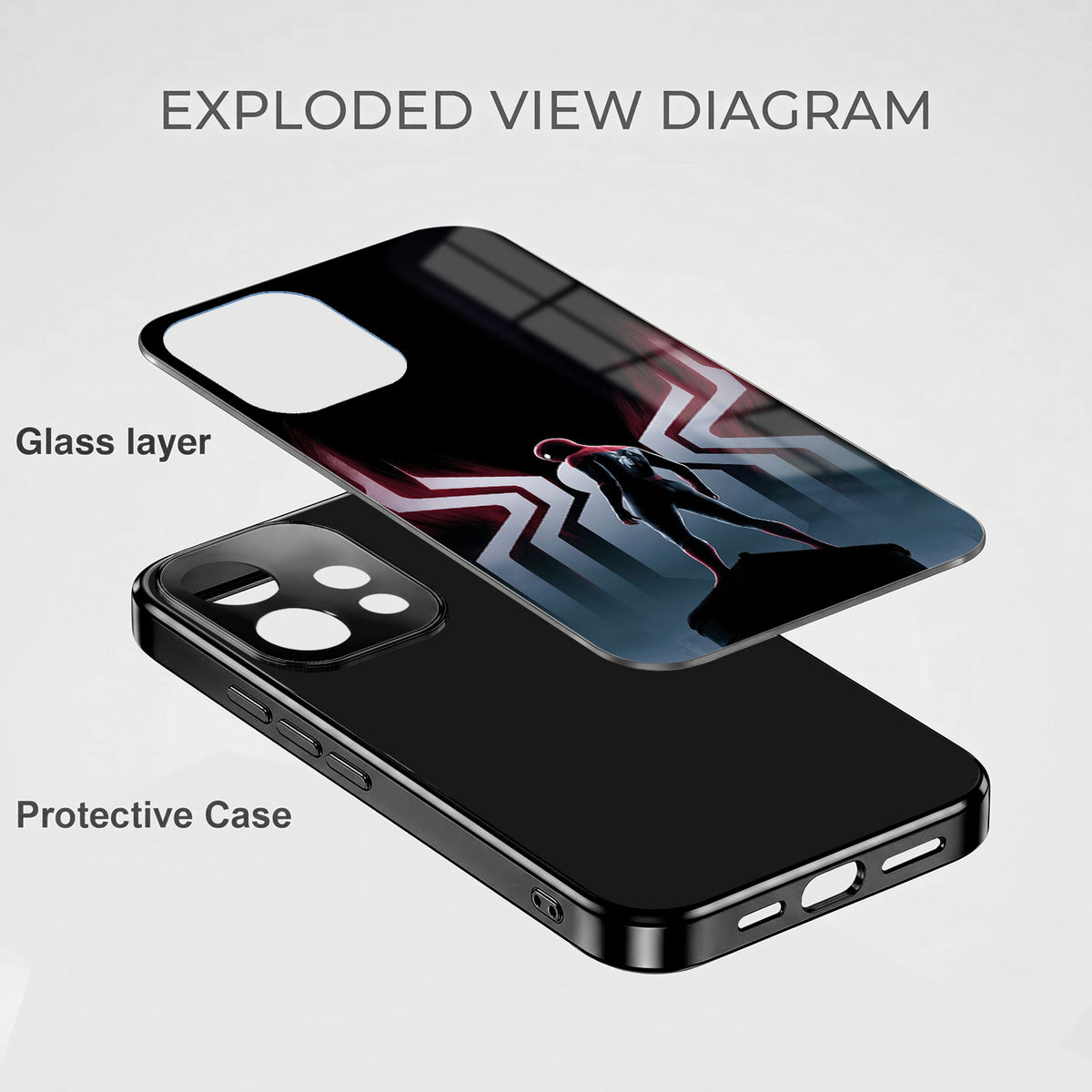 Oppo Reno 15 5G Spiderman Black Electroplated Glass Phone Back Case