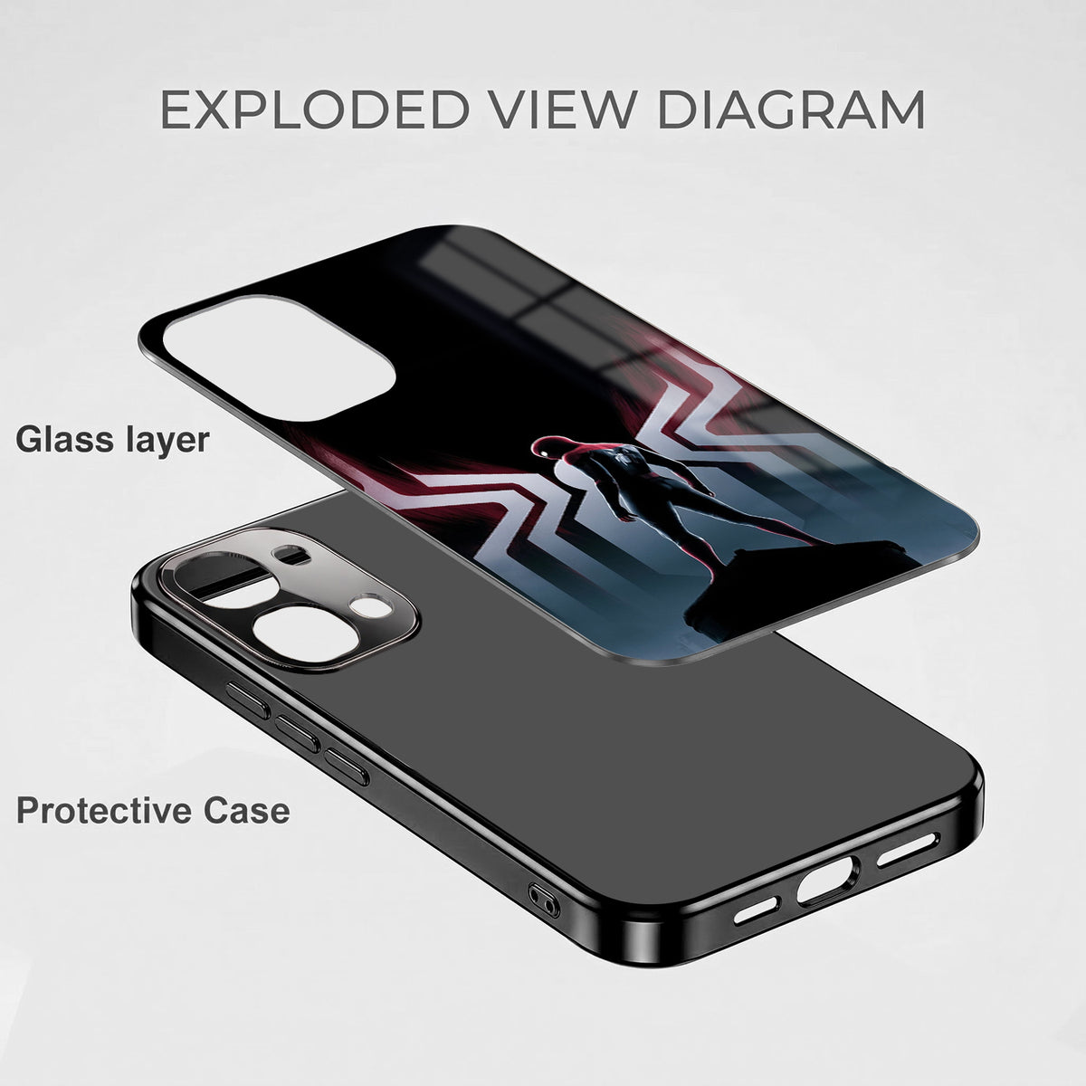 Vivo T5x 5G Spiderman Black Electroplated Glass Phone Back Case