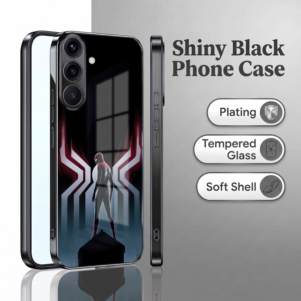 Samsung Galaxy A56 5G Spiderman Black Electroplated Glass Phone Back Case