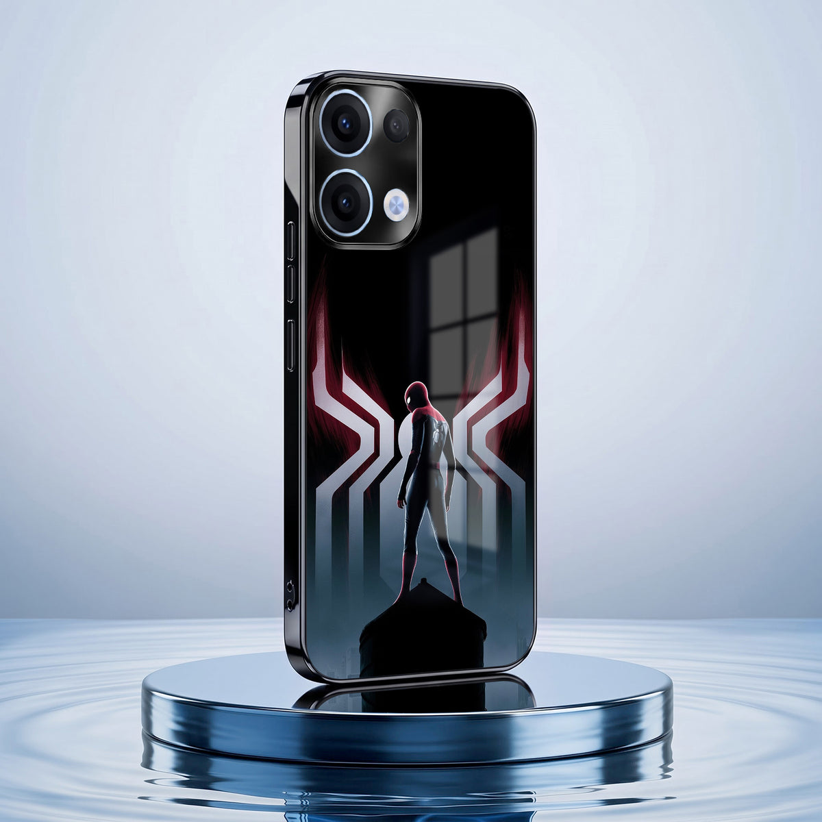 Oppo Reno 13 5G Spiderman Black Electroplated Glass Phone Back Case