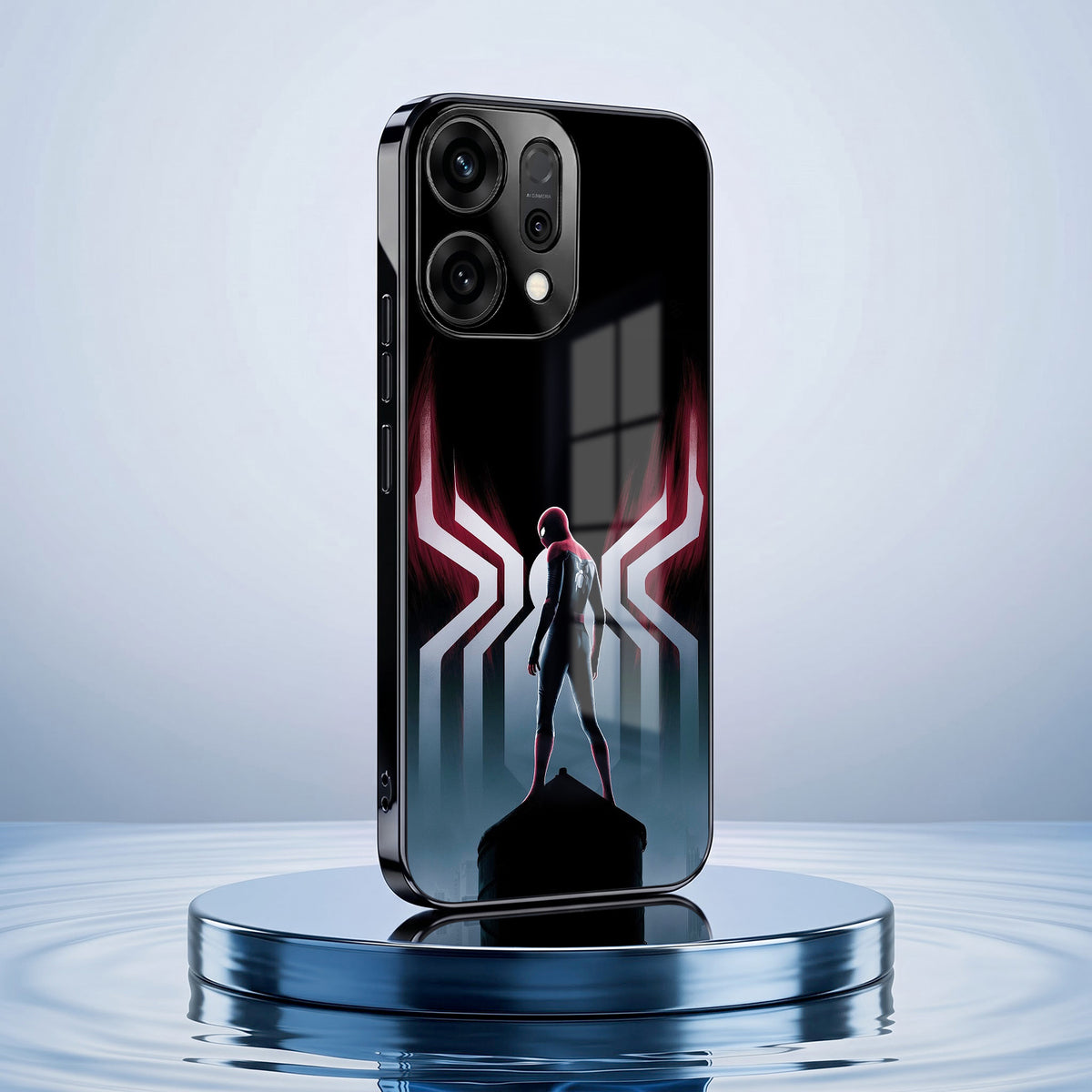 Oppo Reno 14 5G Spiderman Black Electroplated Glass Phone Back Case