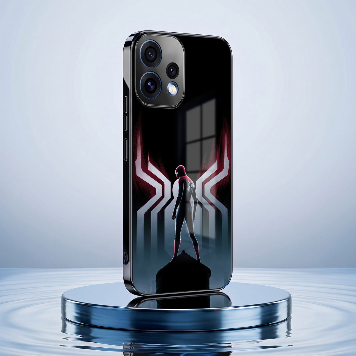 Oppo Reno 15 5G Spiderman Black Electroplated Glass Phone Back Case