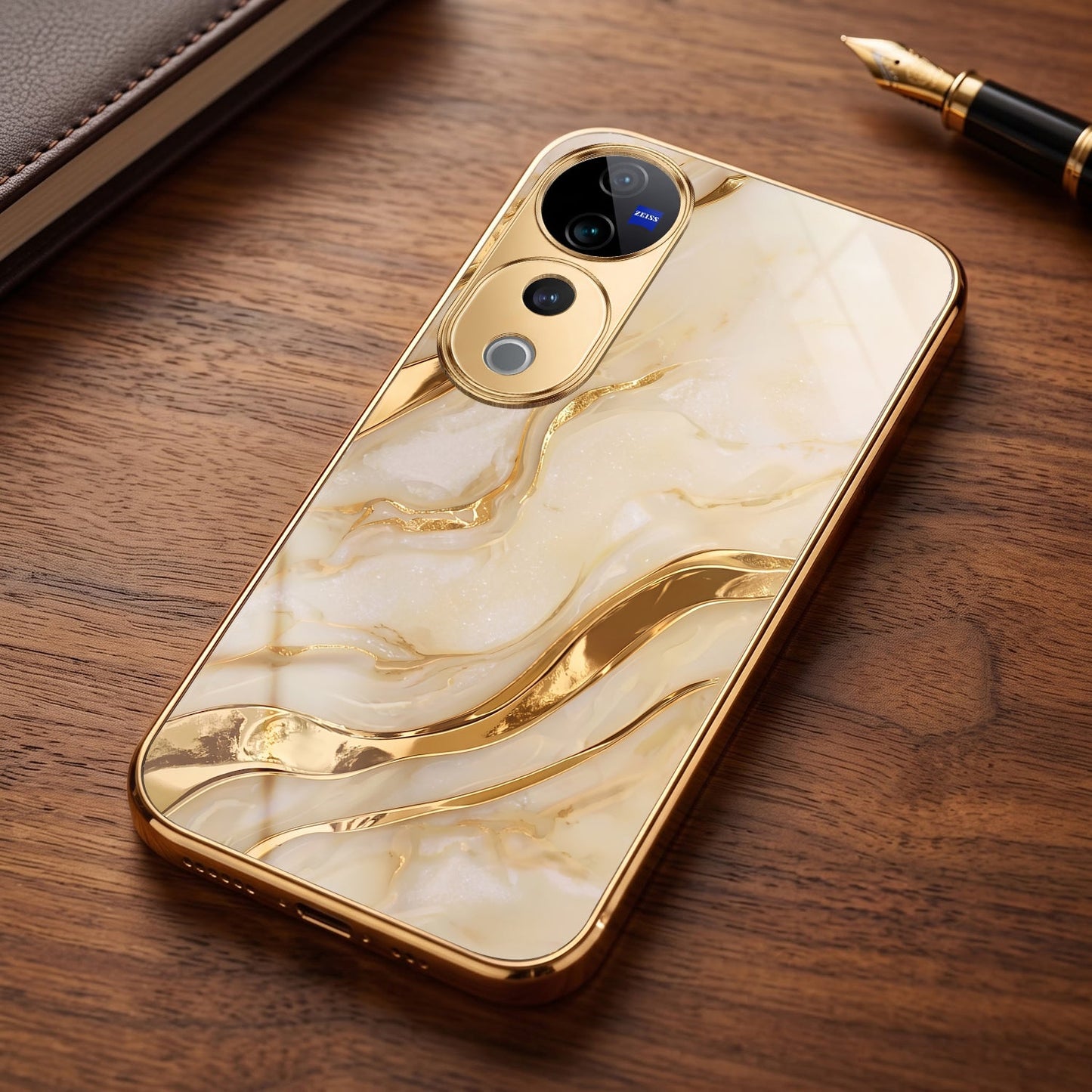 Vivo V40 Pro 5G Marvel Texture Gold Electroplated Glass Phone Back Case