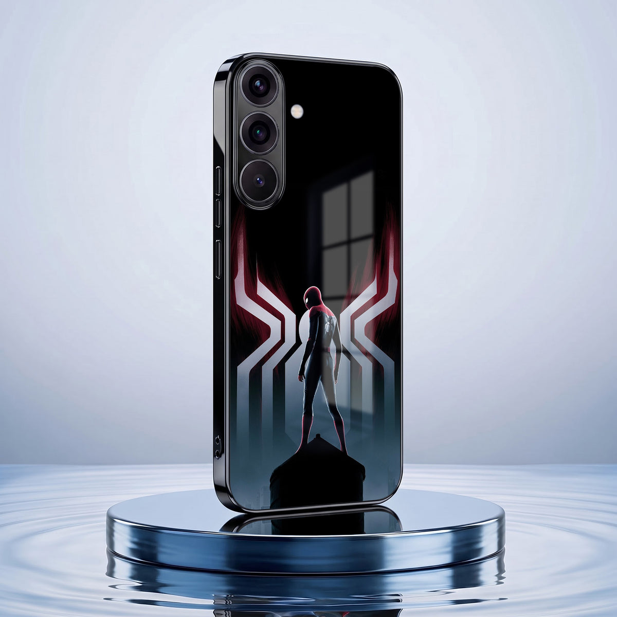 Samsung Galaxy A56 5G Spiderman Black Electroplated Glass Phone Back Case