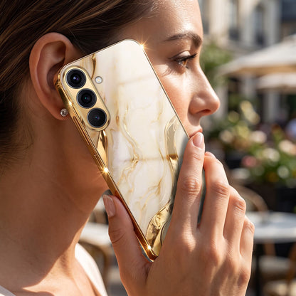 Samsung Galaxy A56 5G Marvel Texture Gold Electroplated Glass Phone Back Case