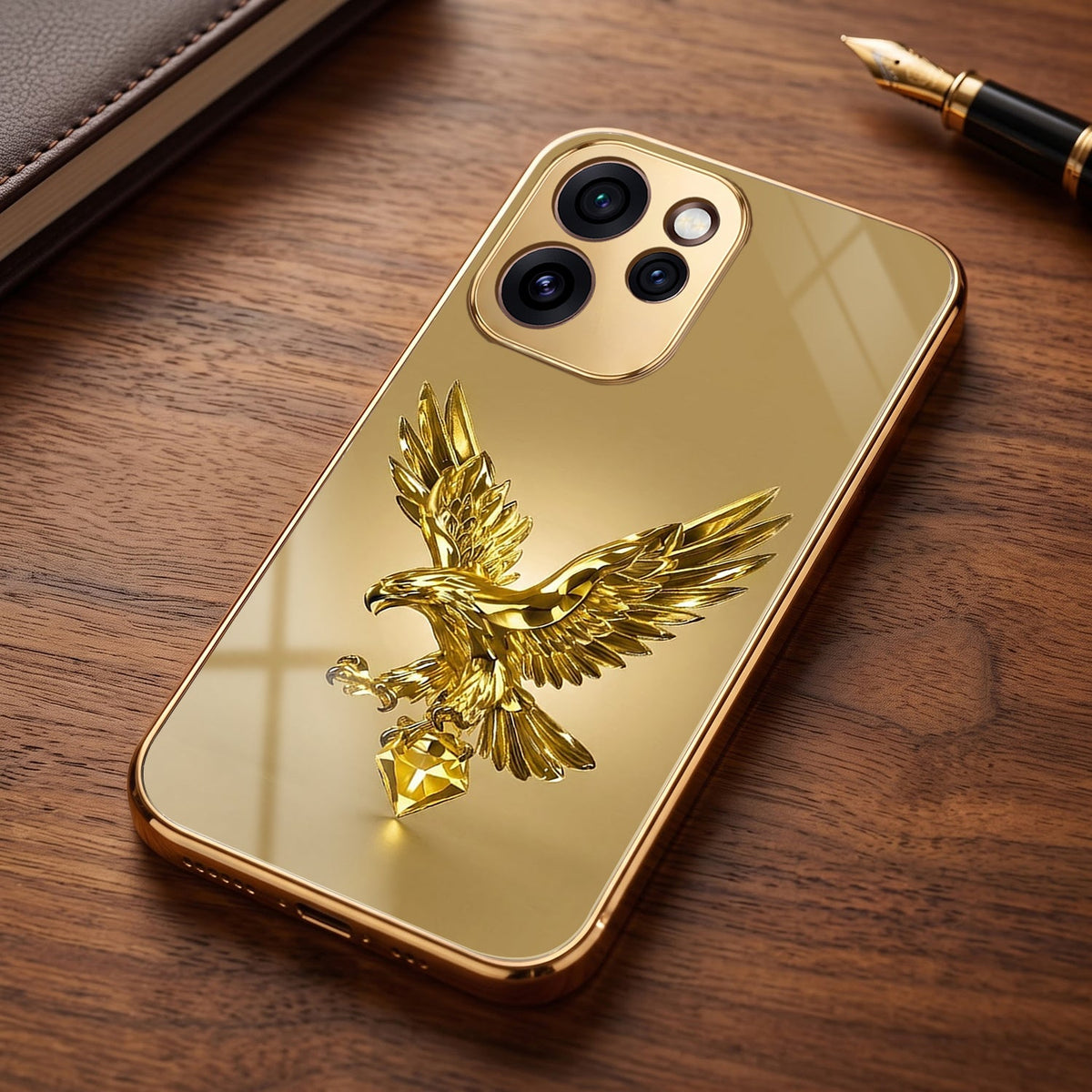 Oppo Reno 15 Pro Mini 5G Golden Eagle Gold Electroplated Glass Phone Back Case