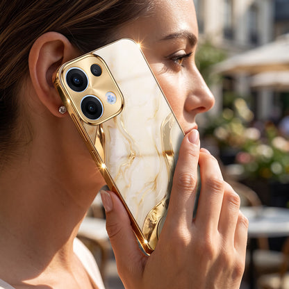 Oppo Reno 13 5G Marvel Texture Gold Electroplated Glass Phone Back Case