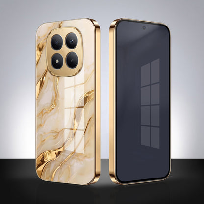 Redmi Note 15 Pro+ 5G Marvel Texture Gold Electroplated Glass Phone Back Case