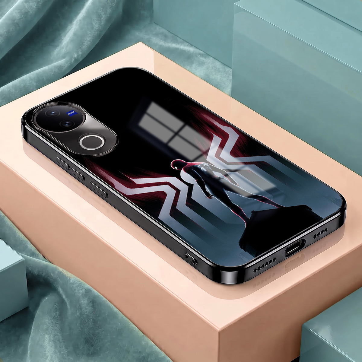 Vivo V50 5G Spiderman Black Electroplated Glass Phone Back Case