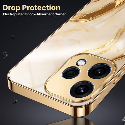 Oppo Reno 15 5G Marvel Texture Gold Electroplated Glass Phone Back Case