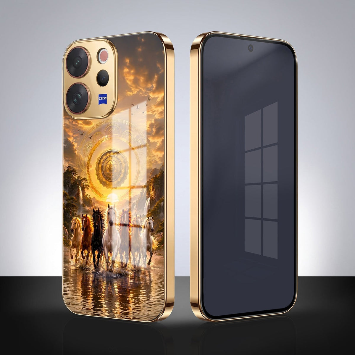 Vivo V70 5G Celestial Seven Horses Gold Electroplated Glass Phone Back Case
