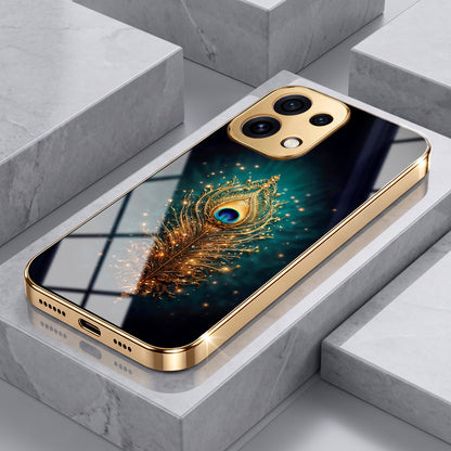 Oppo Reno 16C 5G Golden Peacock Feather Gold Electroplated Glass Phone Back Case