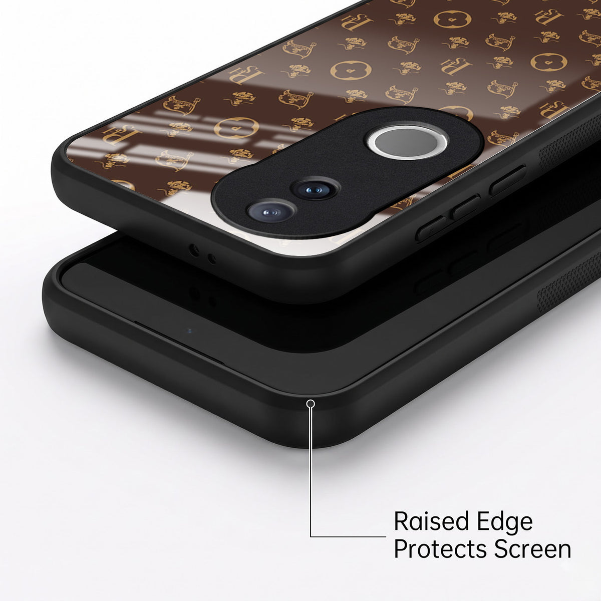 Vivo V50 5G Luxury Monogram Brown Acrylic Glass Back Case