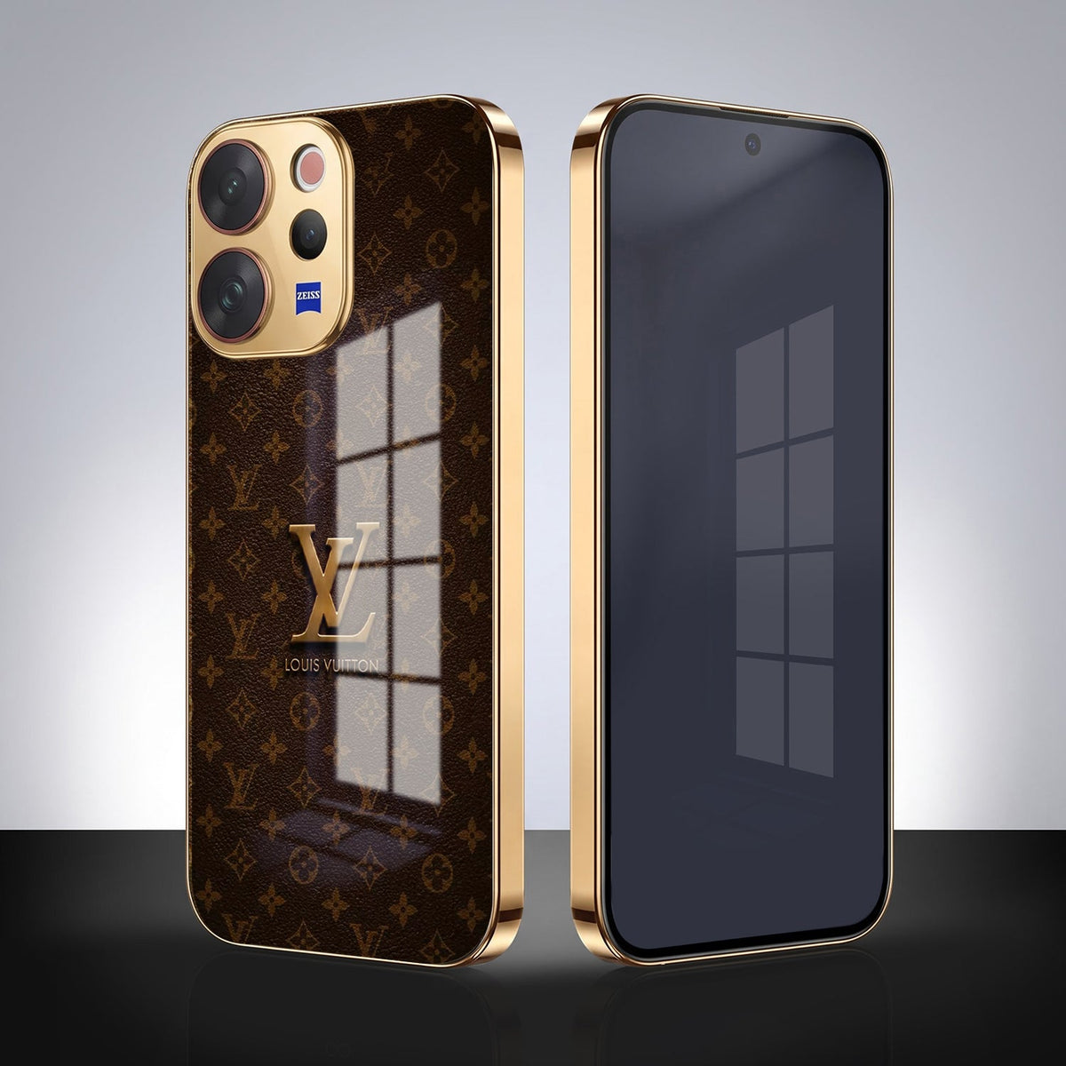 Vivo V70 5G LV Brown Monogram Gold Electroplated Glass Phone Back Case