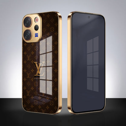 Vivo V70 5G LV Brown Monogram Gold Electroplated Glass Phone Back Case