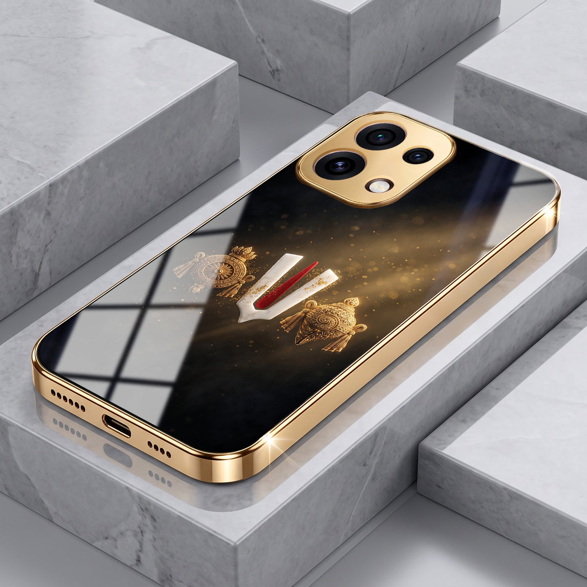 Oppo Reno 16C 5G Royal Heritage Edition Gold Electroplated Glass Phone Back Case