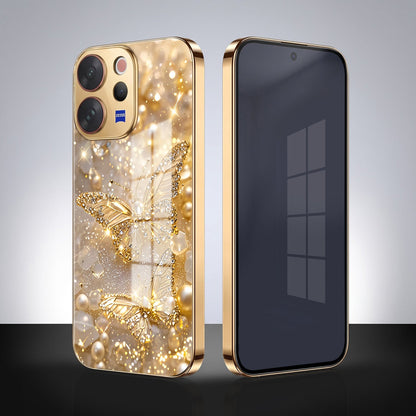 Vivo V70 5G Golden Butterfly Gold Electroplated Glass Phone Back Case