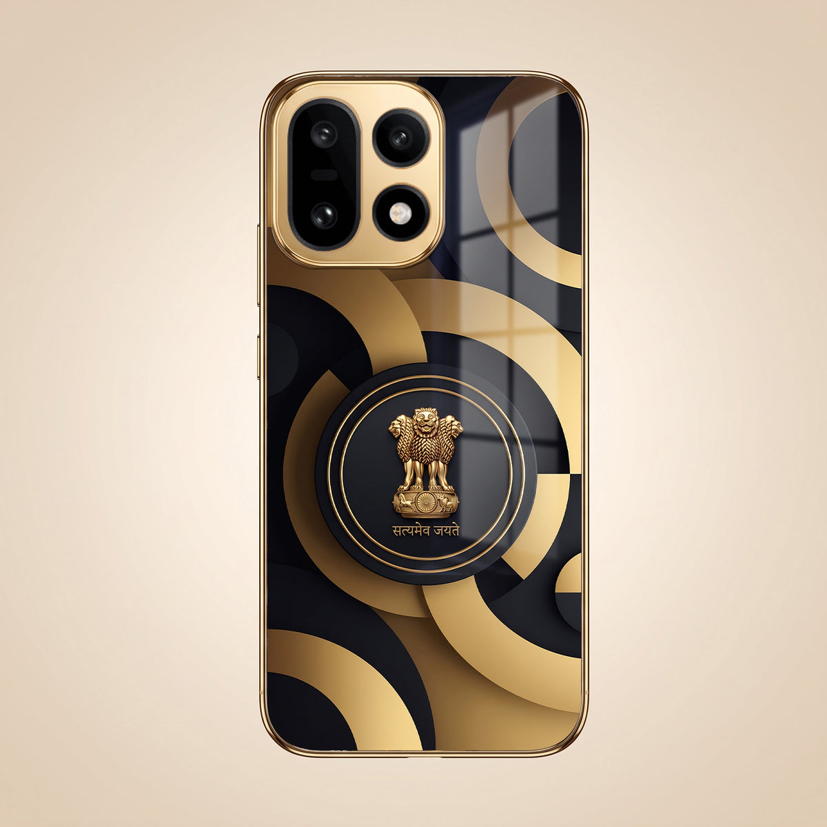OnePlus 15 5G Royal Emblem Gold Electroplated Glass Phone Back Case