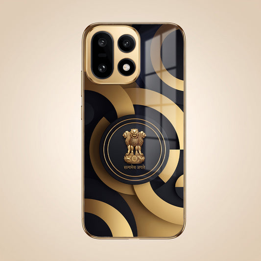 OnePlus 15 5G Royal Emblem Gold Electroplated Glass Phone Back Case