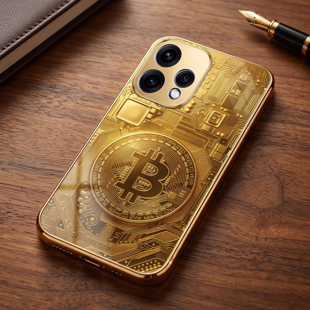 Oppo Reno 15 5G Bitcoin Gold Electroplated Glass Phone Back Case