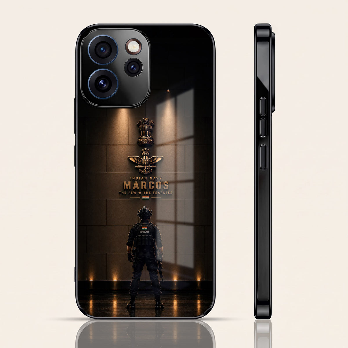 Oppo Reno 15 Pro Mini 5G Indian Navy Marcos Black Electroplated Glass Phone Back Case
