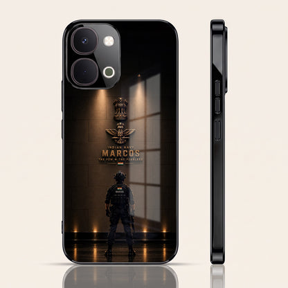 Vivo T5x 5G Indian Navy Marcos Black Electroplated Glass Phone Back Case