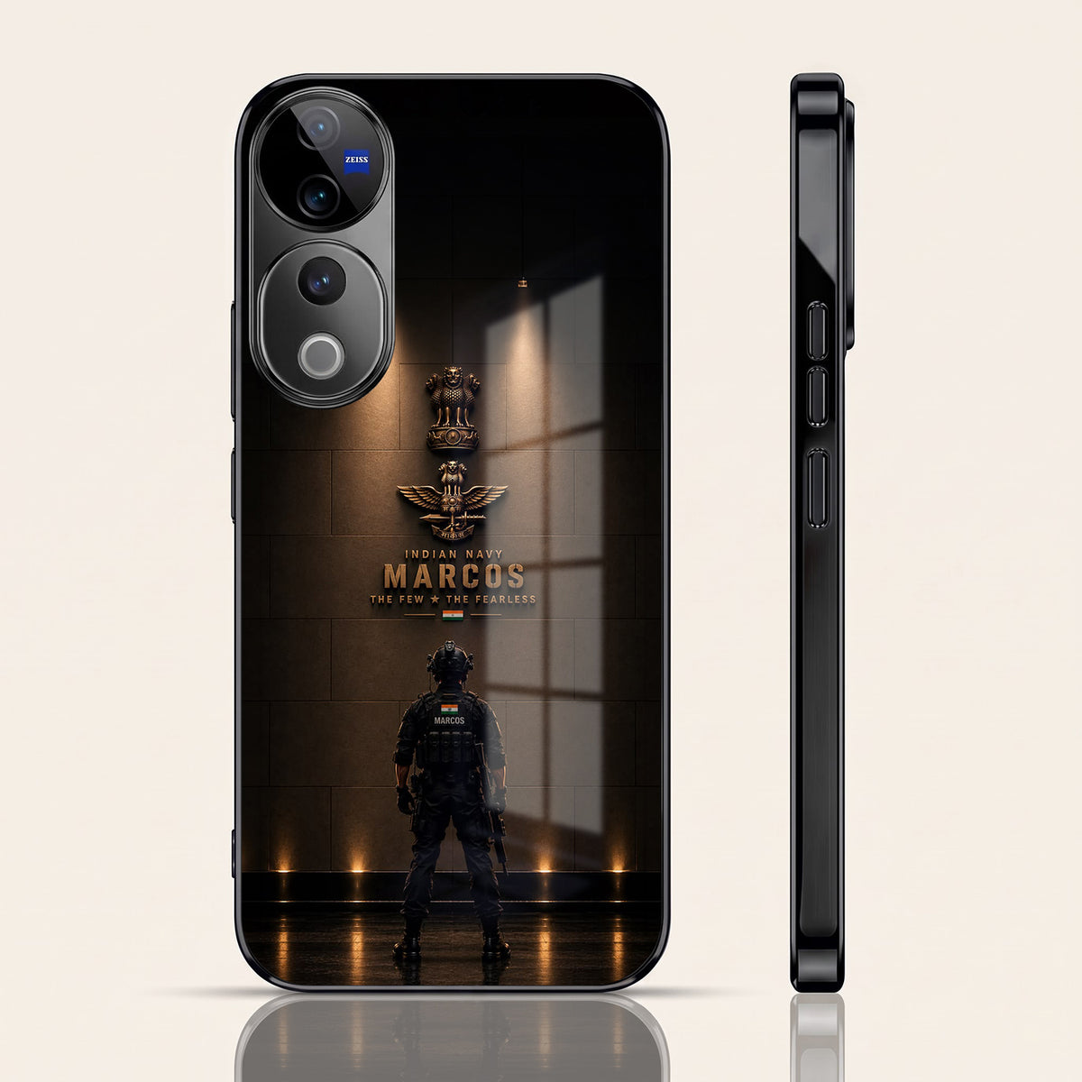 Vivo V40 Pro 5G Indian Navy Marcos Black Electroplated Glass Phone Back Case