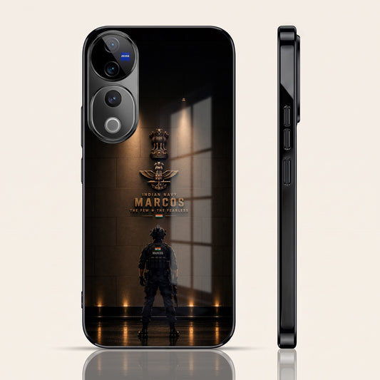 Vivo V40 Pro 5G Indian Navy Marcos Black Electroplated Glass Phone Back Case