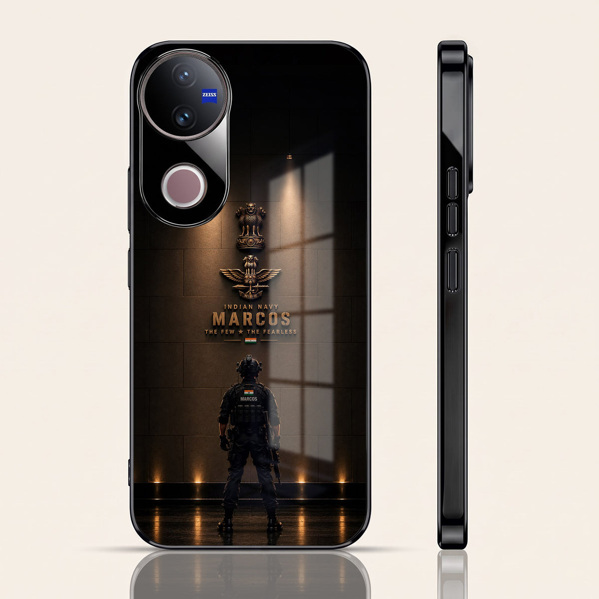 Vivo V50 5G Indian Navy Marcos Black Electroplated Glass Phone Back Case