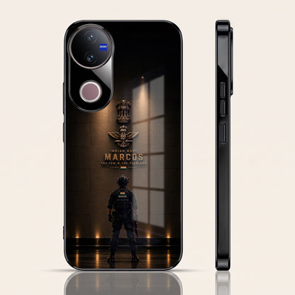 Vivo V50 5G Indian Navy Marcos Black Electroplated Glass Phone Back Case