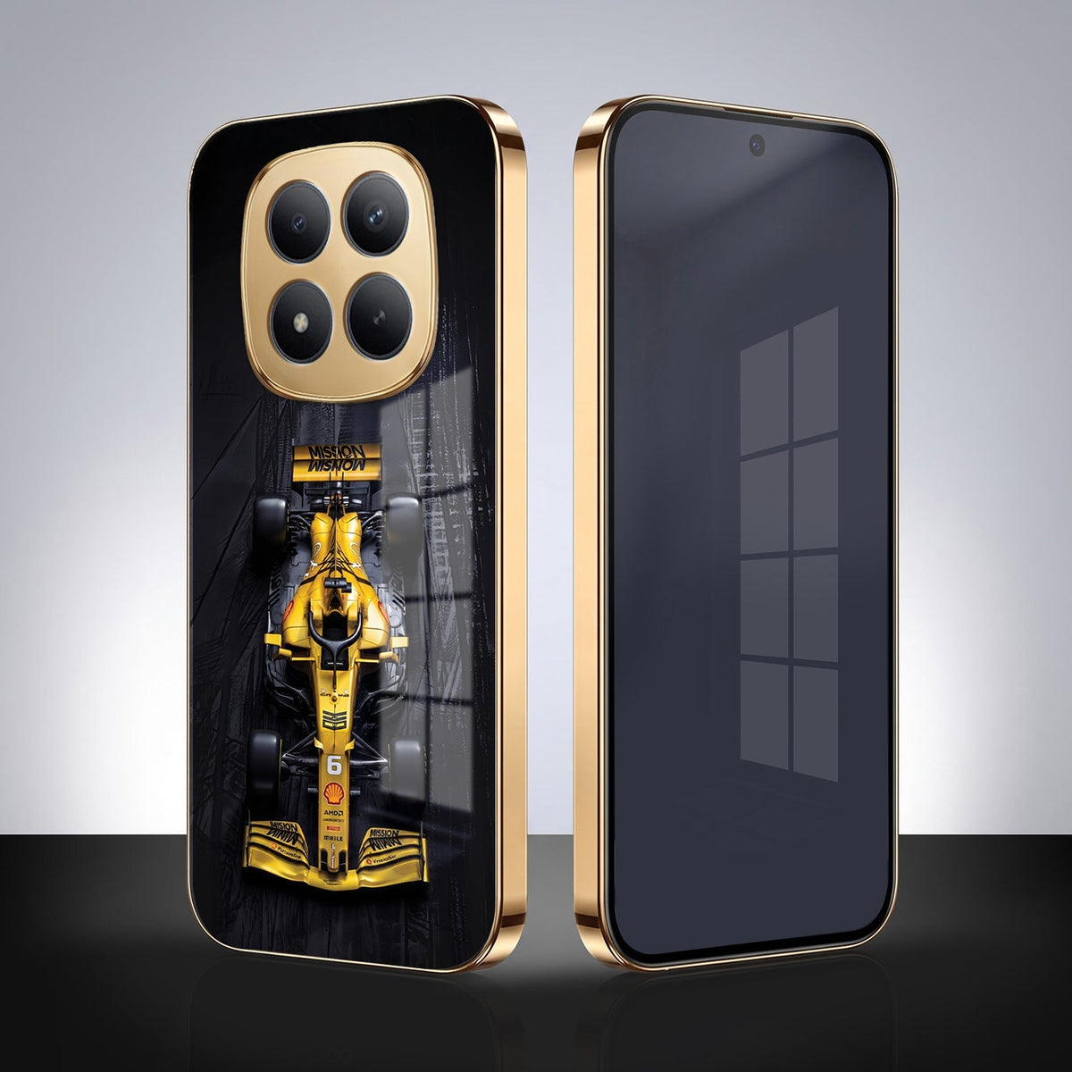 Redmi Note 15 Pro Plus 5G F1 Racing Car Gold Electroplated Glass Phone Back Case