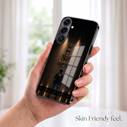 Samsung Galaxy A36 5G Indian Navy Marcos Black Electroplated Glass Phone Back Case