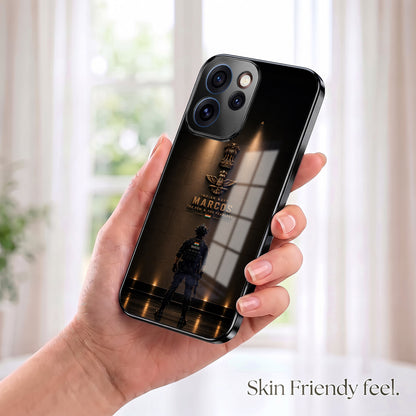 Oppo Reno 15 Pro Mini 5G Indian Navy Marcos Black Electroplated Glass Phone Back Case