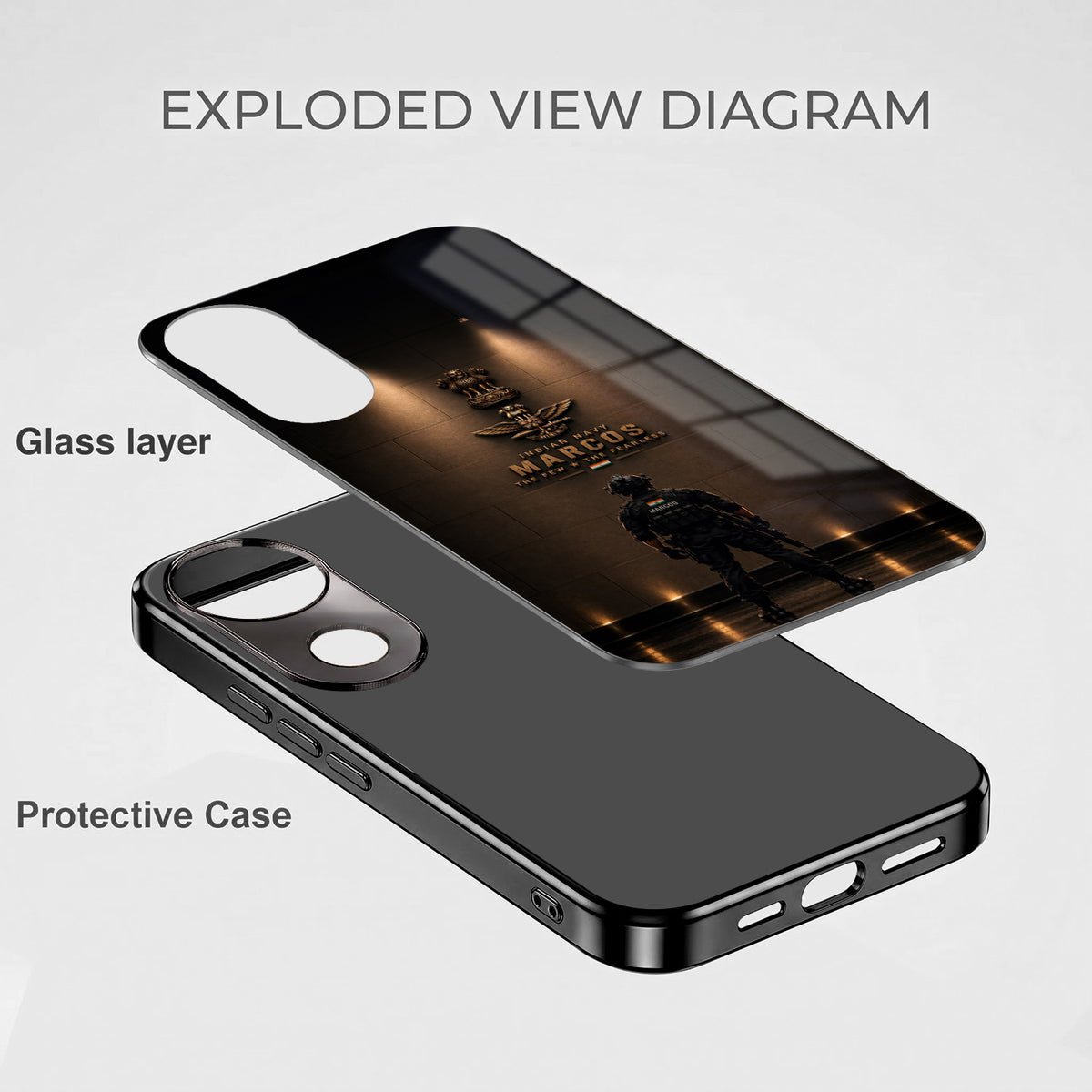Vivo V50 5G Indian Navy Marcos Black Electroplated Glass Phone Back Case
