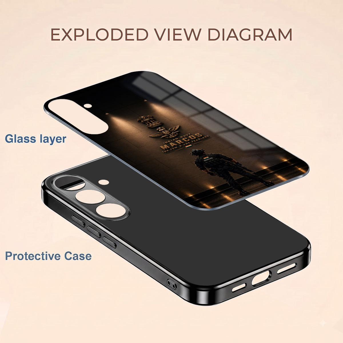 Samsung Galaxy A36 5G Indian Navy Marcos Black Electroplated Glass Phone Back Case