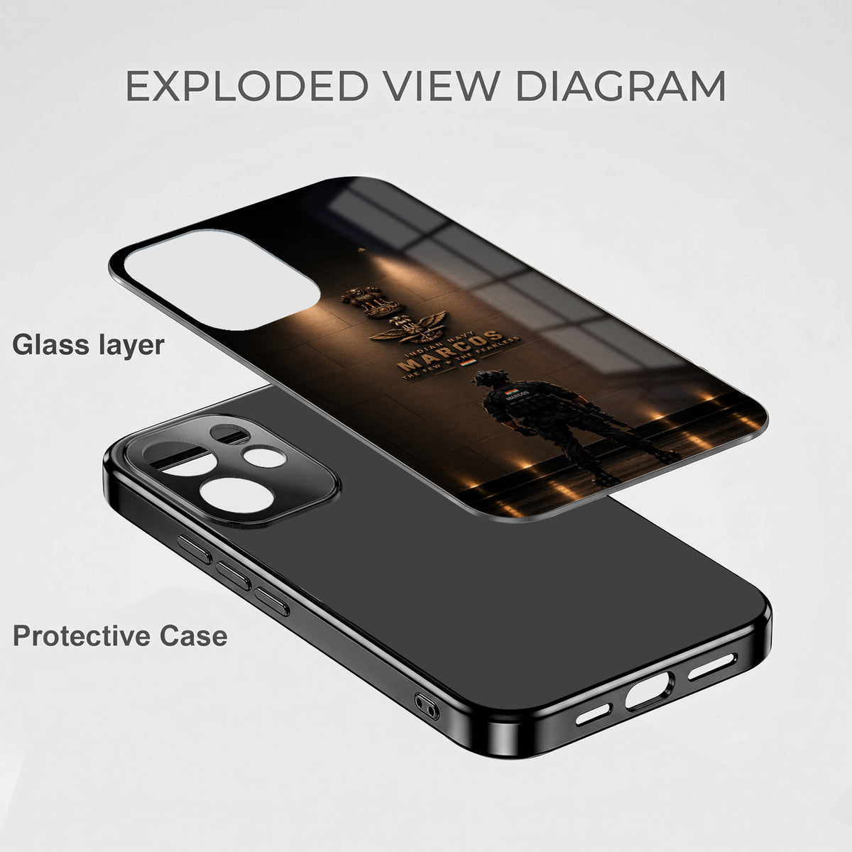 Oppo Reno 15 Pro Mini 5G Indian Navy Marcos Black Electroplated Glass Phone Back Case