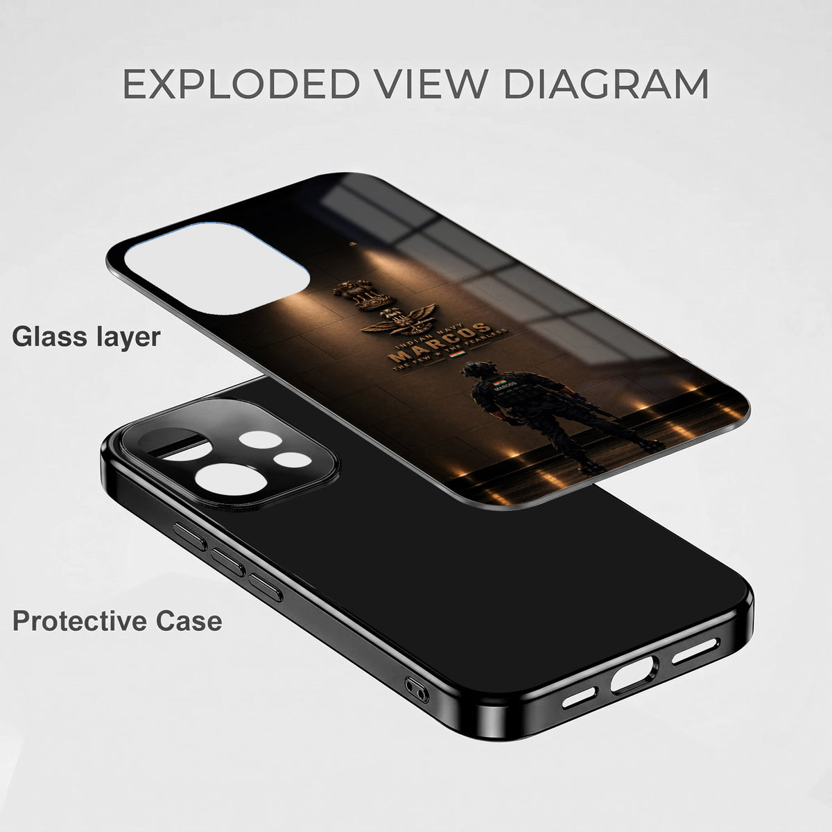Oppo Reno 15 5G Indian Navy Marcos Black Electroplated Glass Phone Back Case