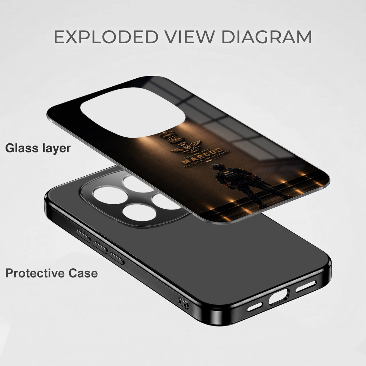 Redmi Note 15 Pro Plus 5G Indian Navy Marcos Black Electroplated Glass Phone Back Case