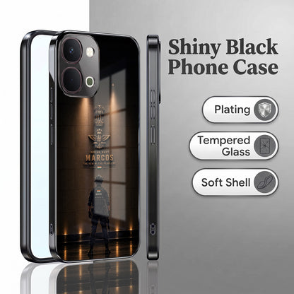Vivo T5x 5G Indian Navy Marcos Black Electroplated Glass Phone Back Case