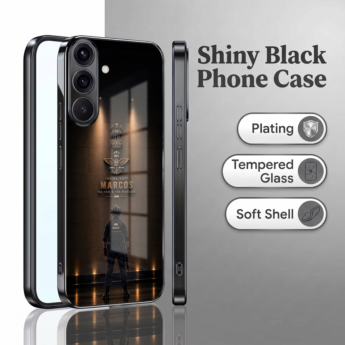 Samsung Galaxy A36 5G Indian Navy Marcos Black Electroplated Glass Phone Back Case