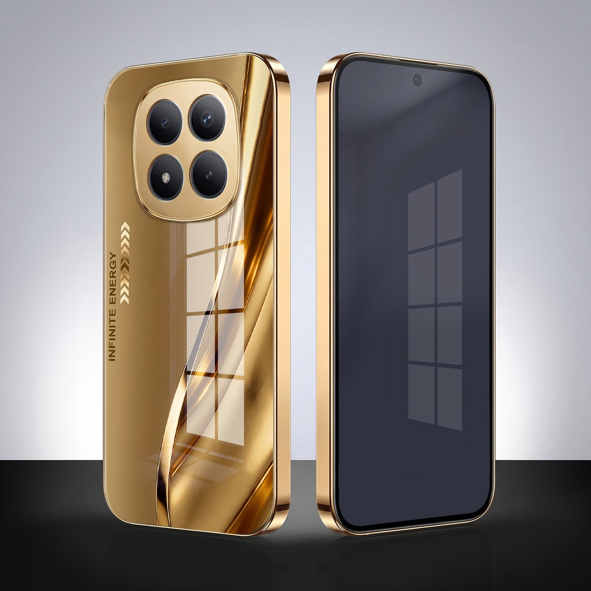 Redmi Note 15 Pro+ 5G Luxury Infinity Energy Gold Electroplated Glass Phone Case